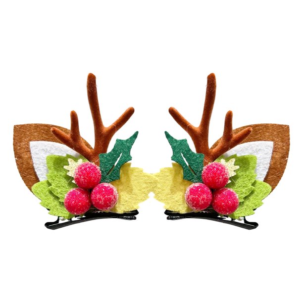 Bonitos pasadores de renos navideños para niñas: material de tela suave, hebillas resistentes, diseño de cuernos y bayas para fiestas navideñas, sesiones fotográficas y regalos