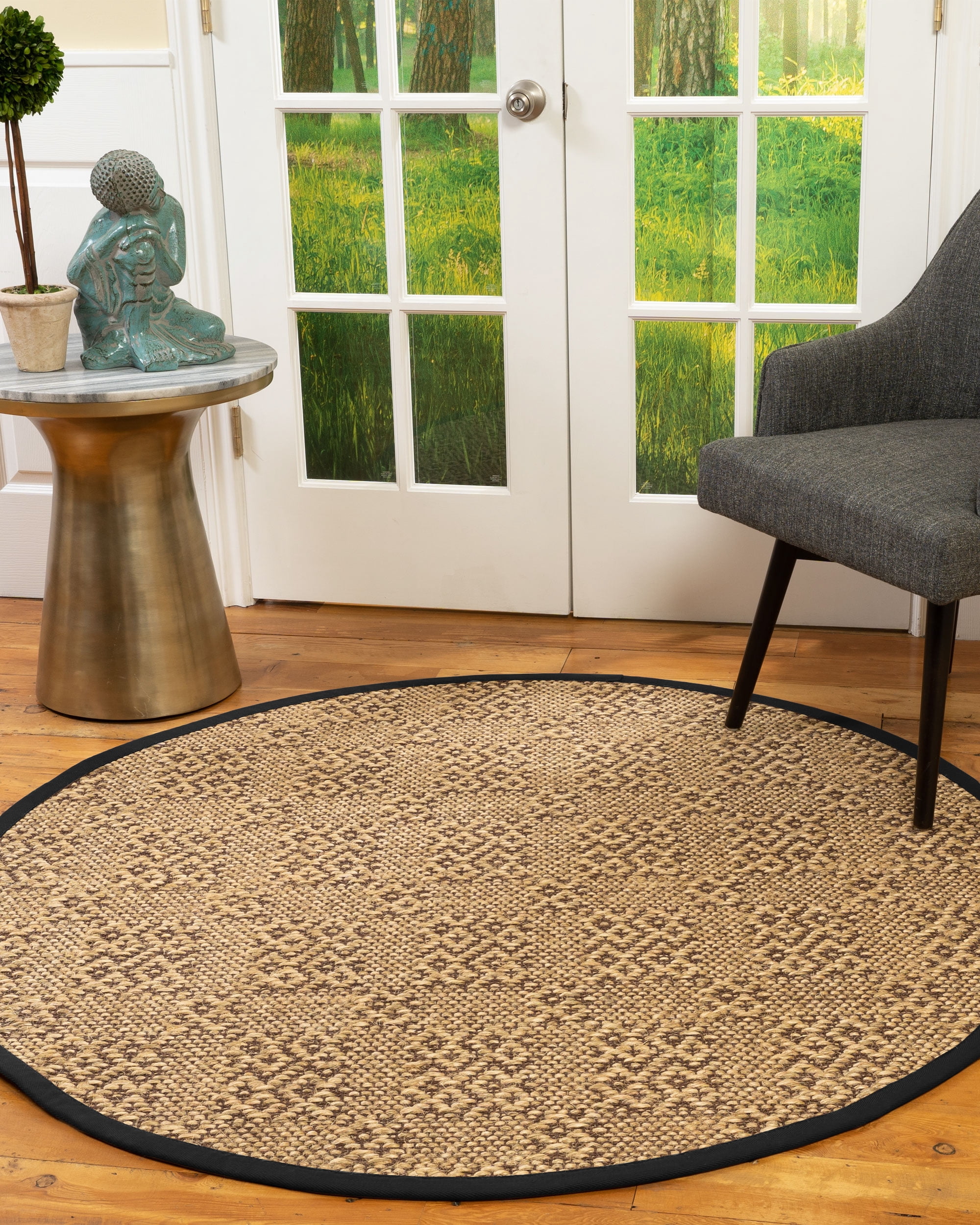 Natural Area Rugs Oslo Custom Sisal Rug, 8', Round Black Border