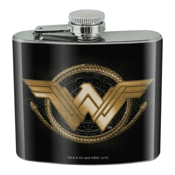 Wonder Woman Movie Golden Lasso Logo Stainless Steel 5oz Hip Drink Kidney Flask