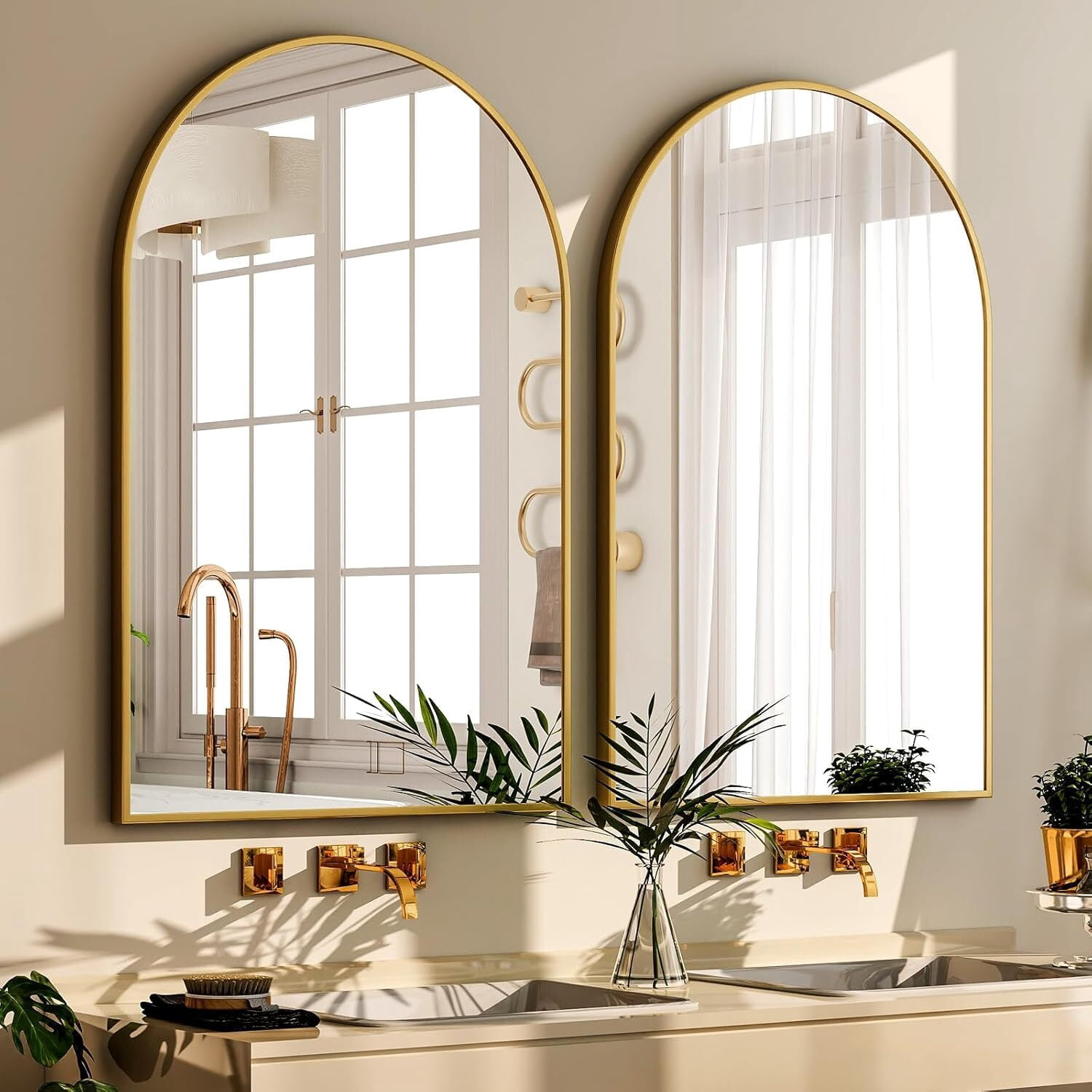 Anyrose 24"x 16" Arched Bathroom Mirror Wall Mirror, Gold