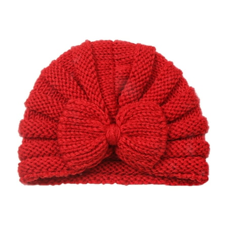 

Toddler Baby Boys Girls Knitted Cap Beaniess Solid Cotton Bowknot Elastics Turban Hat