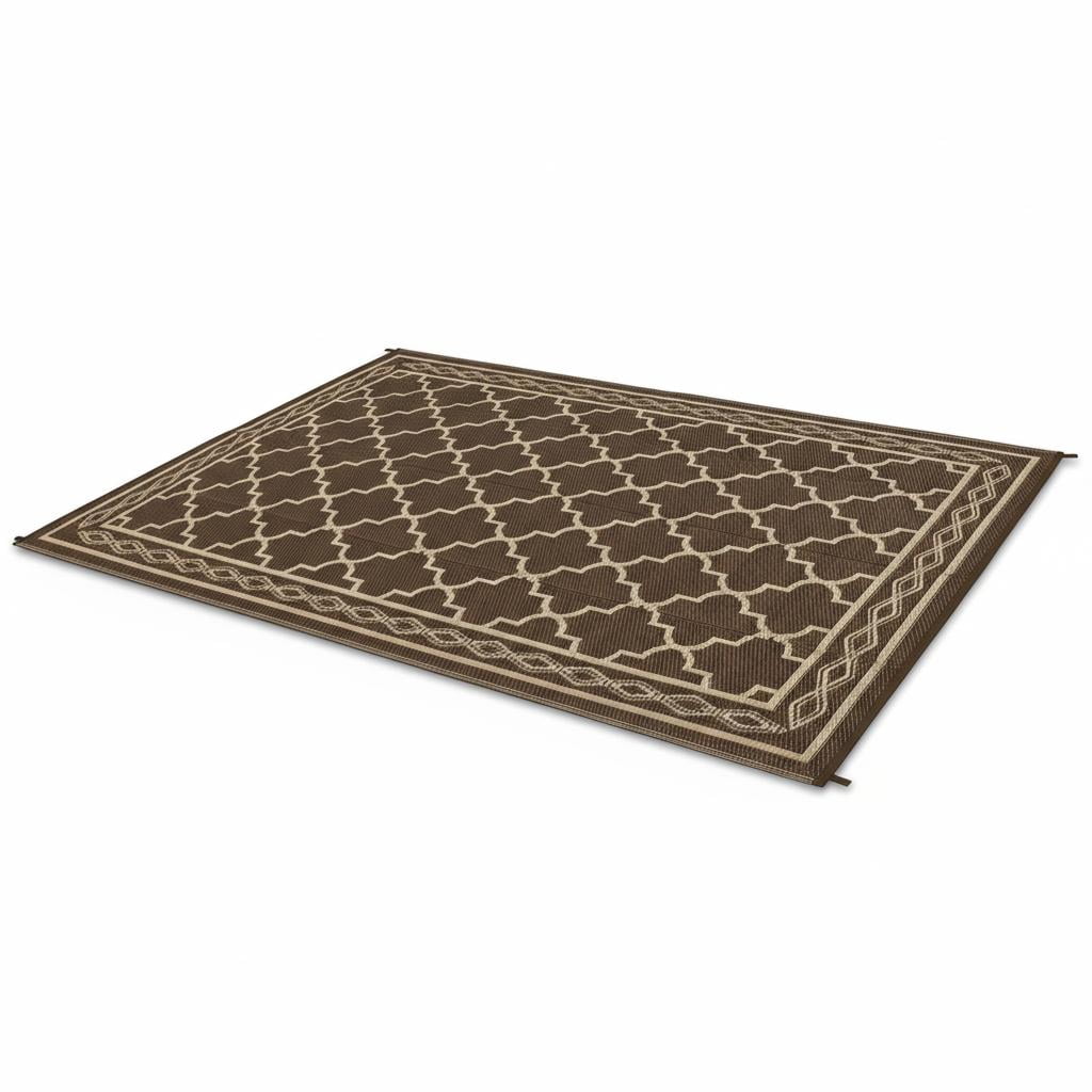 Nanan 9x18 Outdoor Rug,Lightweight Reversible Outdoor Rug, Trellis Pattern with Decorative Diamond Border, Weather Resistant Easy Clean for Garden, Balcony, Poolside, Picnic, Peony Brown Coffee