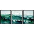 thumbnail image 3 of PixonSign Framed Canvas Print Wall Art Set - Watercolor Green Teal Mountain Forest Art - Set of 3 Nature Wilderness Landscape Artwork Modern Wall Décor - 12"x16"x3 Panels Black, 3 of 5