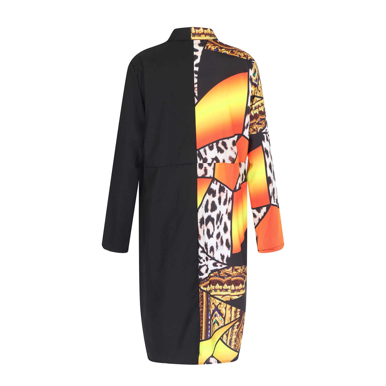 OLUOLIN Womens Casual African Geometric Patterns Print Long Sleeve Open Front Long Blouse Loose Tops Outwear Jacket Coat
