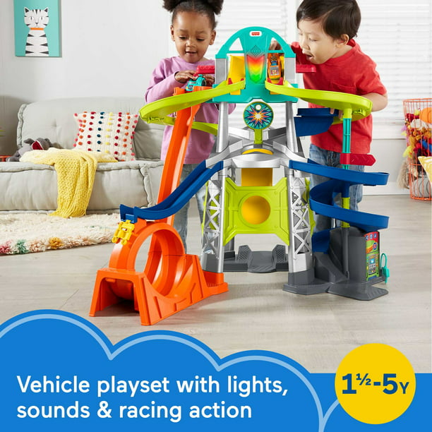 dejar Series de tiempo Cósmico Fisher-Price Little People Launch & Loop Raceway Toddler Toy Car Playset  with Lights & Sounds - Walmart.com