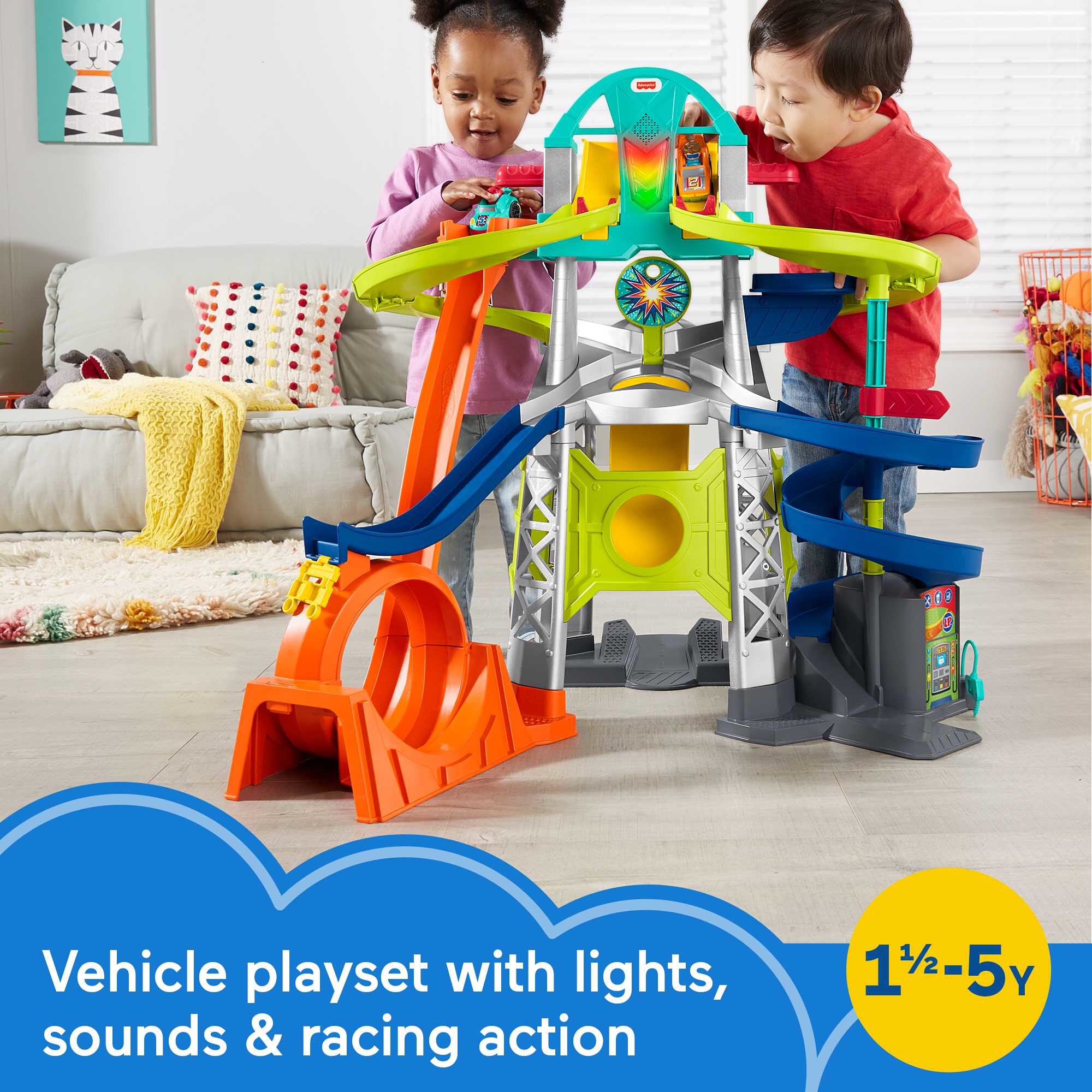 Fisher-Price Little People Launch & Loop Raceway Toddler Toy Car Playset with Lights & Sounds - image 4 of 9