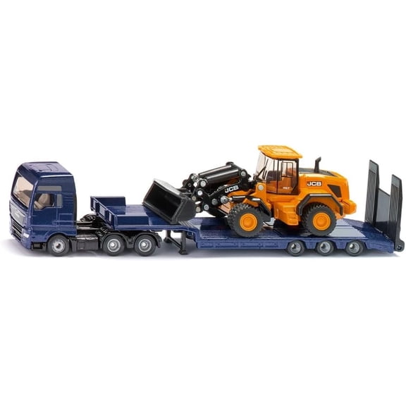 Siku Metal/Plastic Man Lorry with Low Loader and JCB Wheel Loader, 1:87, Blue and Yellow