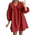 thumbnail image 1 of Vestido de Camisa en Cuadro para las Mujeres 3/4 Manga Puff Muñeca Collar Suelto Mini Vestido, Poliéster Spandex, 1 of 6