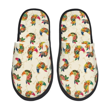 Balery Boho Chicken Slient Indoor Furry Fleece Comfort House Shoes Soft Non-Slip Home Shoes Cotton slippers House Slippers-- Large