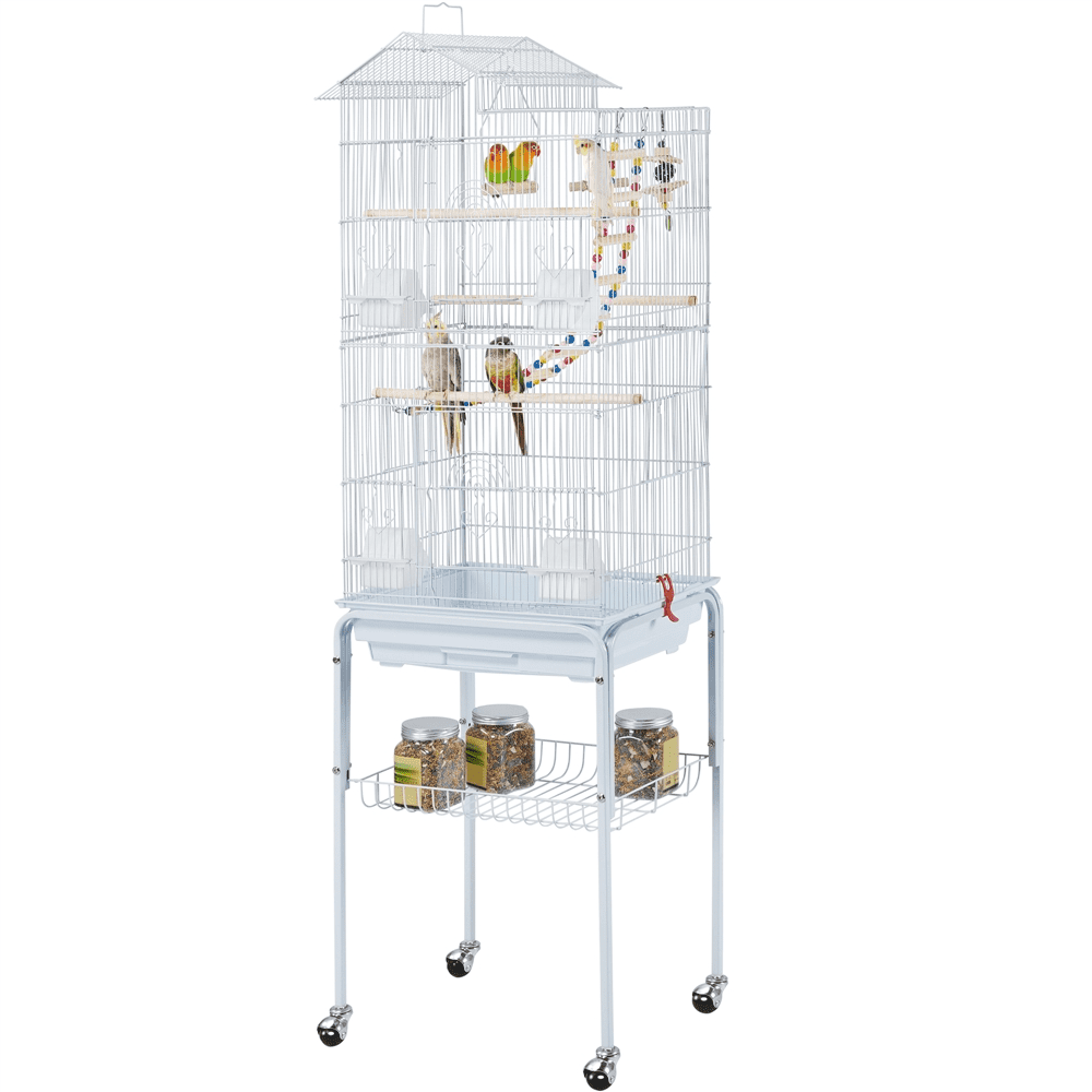 Yaheetech 62.4"H Rolling Metal Birdcage Parrot Cage with Detachable Stand, White