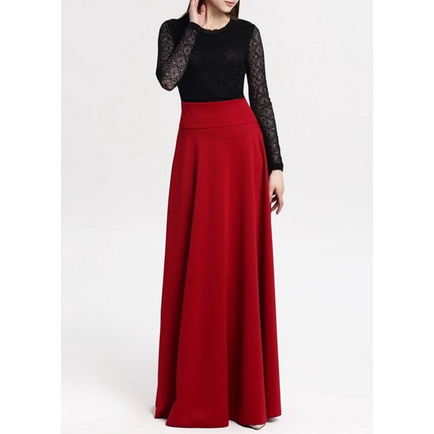 Anself - Long&Billowing Pleated High-waisted Skirt - Walmart.com ...