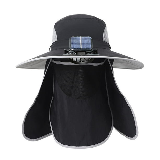 Sombrero de ventilador aire libre liviano gorro de pescador de borde anchado ajustable ajustable Negro