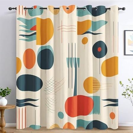 Mid Century Modern Curtains for Living Room Thermal Insulated Modern Boho Blackout Curtain Grommet Drapes Window Abstract Geometric Bedroom Decor 42 W x 63 L
