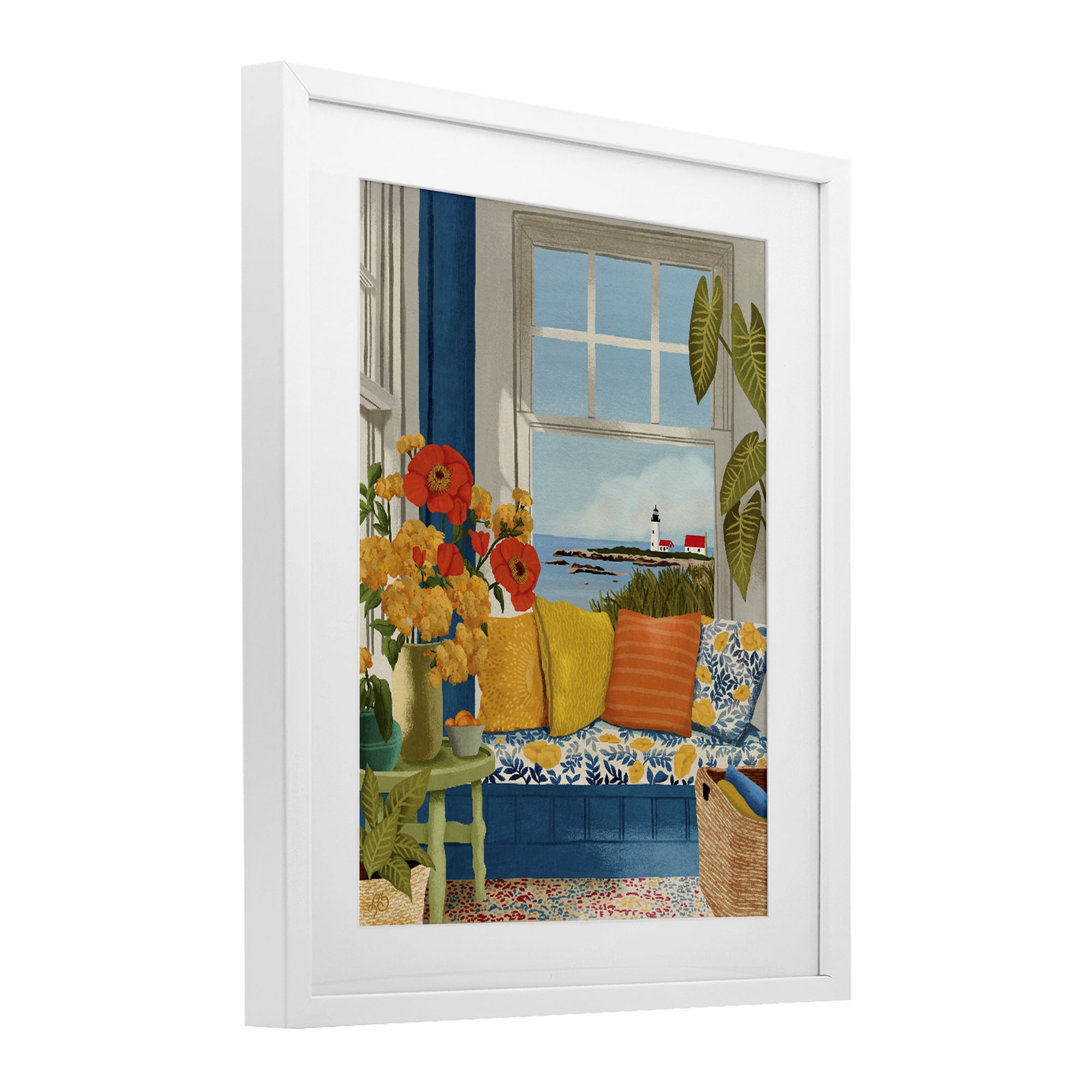 Stupell Industries Distant Lighthouse Window View White Framed Print Under Glass, design by Lisa R Dumm