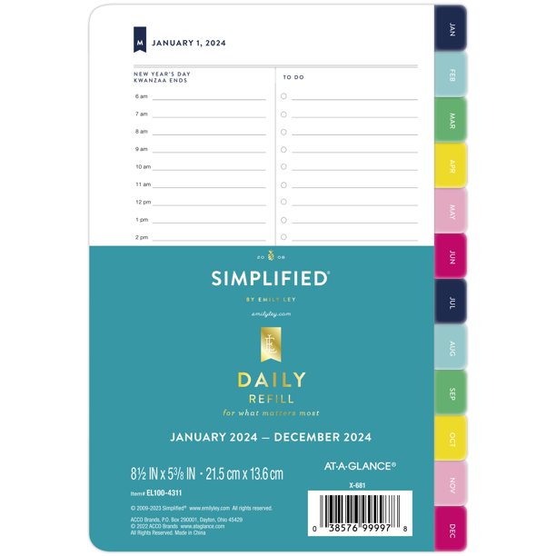 Simplified by Emily Ley for ATAGLANCE 2024 One Page Per Day Refill