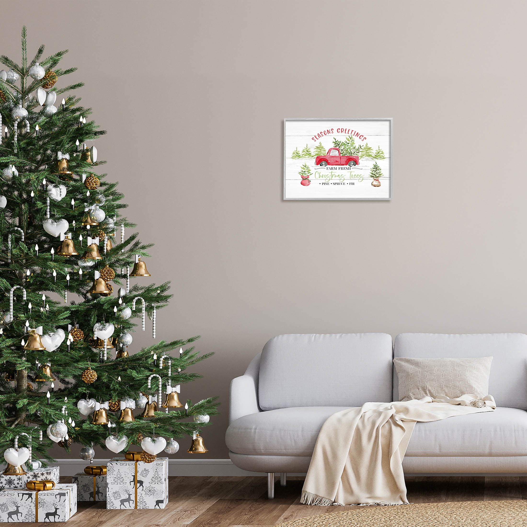 Farm Fresh Christmas Trees Seasonal Holiday Graphic Art Gray Framed Art Print Wall Art