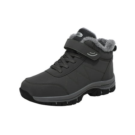 

Woobling Unisex Snow Boots Faux Fur Winter Boot Comfort Warm Booties Work Hiking Sneakers Casual Ankle Bootie Plush Lined Cold Weather Walking Shoes Gray 9.5