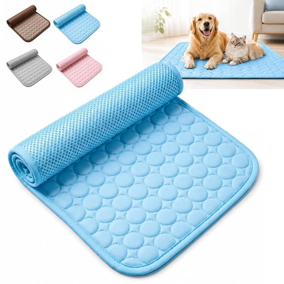 Ice Silk Dog Cooling Mat, Washable Slip-Resistant Foldable Pad for Dogs and Cats, Blue Sizes