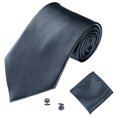 thumbnail image 2 of Eosunjian Men's Fashion Solid Color Suits Ties Necktie Cufflinks Hanky Set Tuxedo Suit Dark Gray, 2 of 9