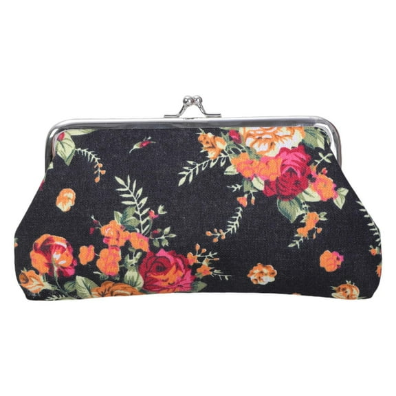 Canvas Rose Flower Coin Purse Kiss Lock Change Purse Vintage Trinkets Pouch
