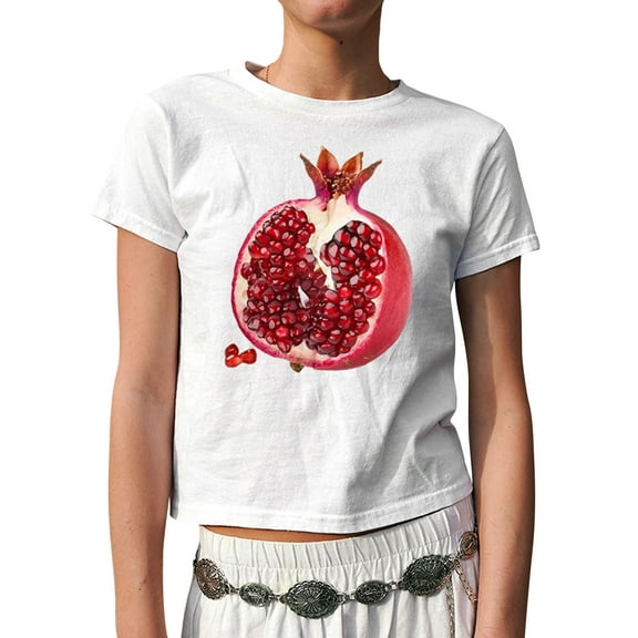 Michellecmm Women Short Tops Short Sleeve Crewneck Pattern Print Baby Tees