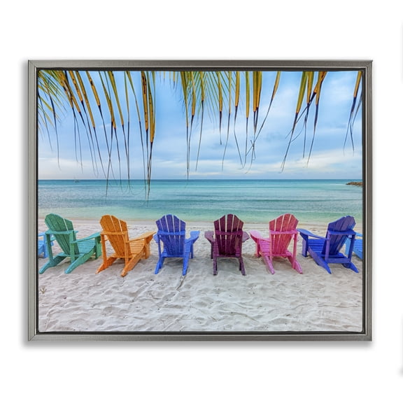 Stupell Industries Coastal Picturesque Tropical Summer Beach Gray Floating Frame Canvas Art, 21 x 17, by Mary Lou Johnson