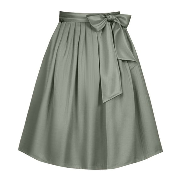 XIAONU Womens Skirts Bow Tie Waistband Pleated Short Skirt Solid Color Casual Trendy Versatile Midi Skirt Daily Wear