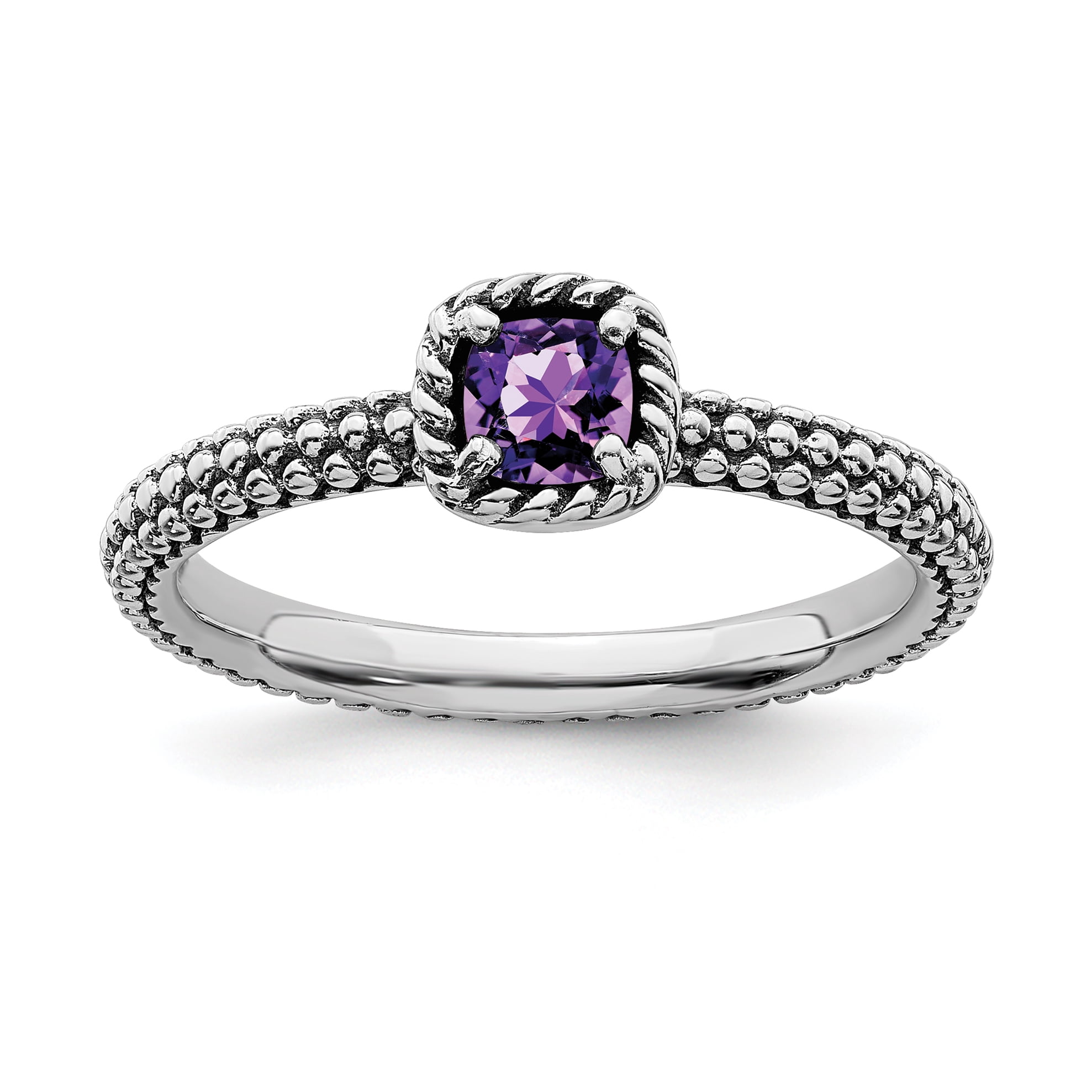 IceCarats 925 Sterling Silver Checker Cut Purple Amethyst Band Ring IceCarats 925 Sterling Silver Checker Cut Purple Amethyst Band Ring
