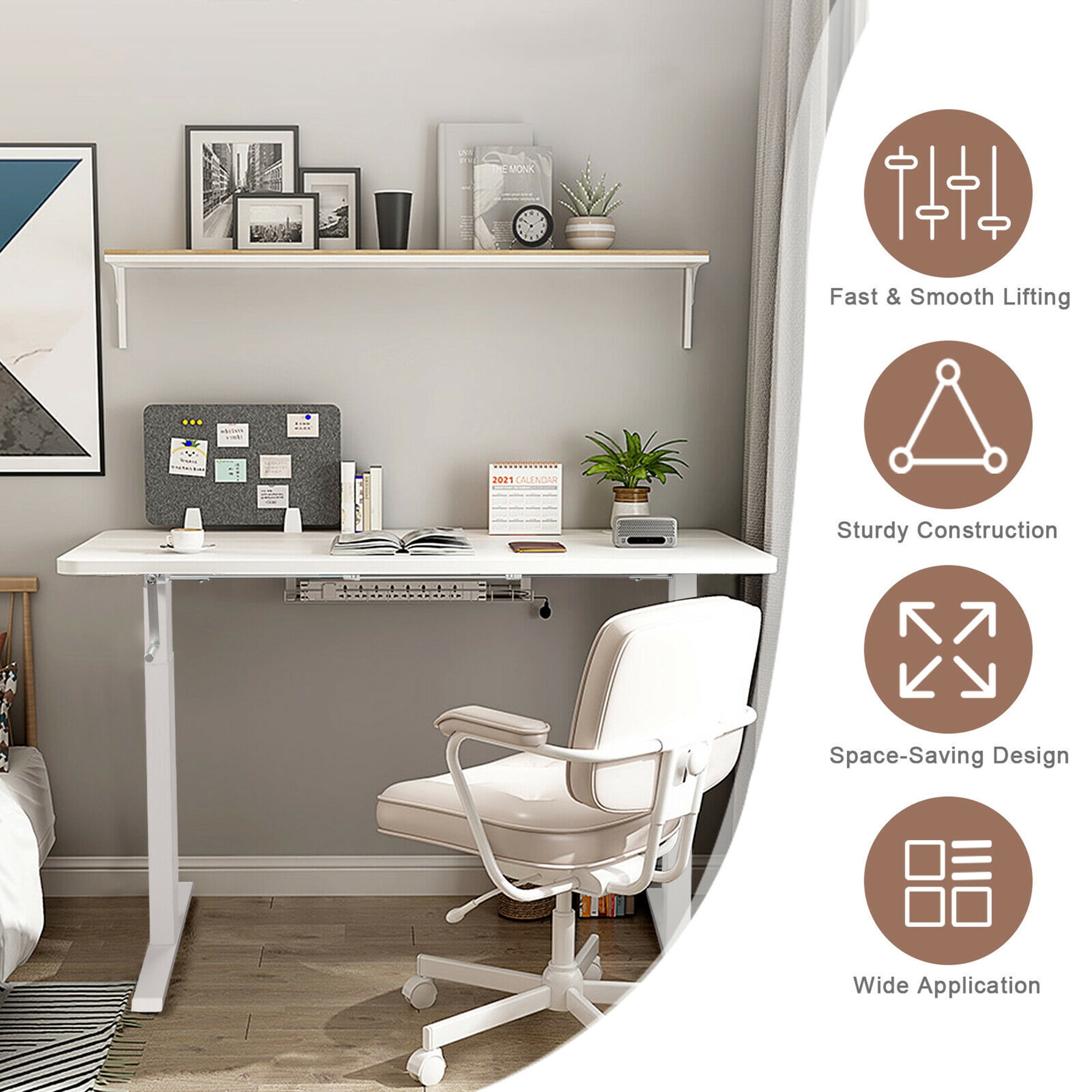 Gymax Height Adjustable Standing Base Hand Crank Sit to Stand Desk Frame White