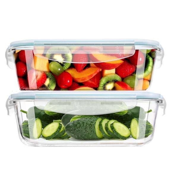 GentleShark 2 Pack Large 52oz Glass food Storage Containers with Lids,Clear Glass Meal Prep Containers