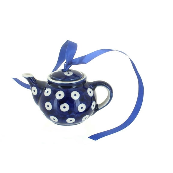 Blue Rose Polish Pottery Dots Teapot Ornament