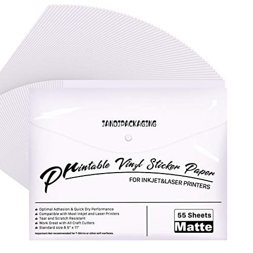 printable vinyl for inkjet printer 55 pack matte white printable vinyl sticker paper dries quickly vivid colors holds ink well tear resistant inkjet laser printer by jandjpackaging walmart com