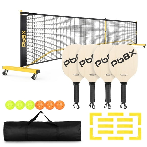GIKPAL 22FT Portable Pickleball Net Set w/ Locking Wheels - Complete Beginner Kit (Net, 4 Paddles, 6 Balls, Bag, Line Markers)