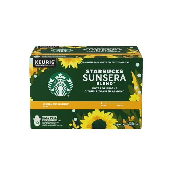 Starbucks SUNSERA BLEND, Blonde Roast Keurig Coffee Pods, K-Cups, Smooth Blend Arabica Coffee, Light Roast, Citrus & Toasted Almond Notes, 120 g