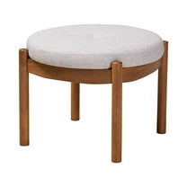 Baxton Studio Iliana Gray Beige Fabric and Walnut Brown Wood Ottoman Footstool