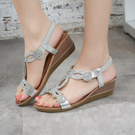 

Medcursor Women Rhinestone Vintage Wedge Sandals Shoes Bohemian Casual Sandals Rome Shoes