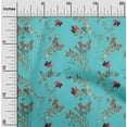 thumbnail image 1 of oneOone Cotton Cambric Turquoise Blue Fabric Flower & Leaves Watercolor Sewing Craft Projects Fabric Prints By Yard 56 Inch Wide, 1 of 4