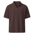 thumbnail image 2 of Short Sleeve Tops for Men Corduroy Knit Turn-Down Collar Henley Tee Shirt Solid Color Casual Summer T-shirts (3XL, Brown), 2 of 6