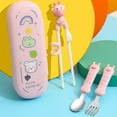 thumbnail image 4 of 4Pcs/Set Children Tableware Cartoon Deer Anti-scald Stainless Steel Spoon Fork Chopsticks Set for Toddler, 4 of 12