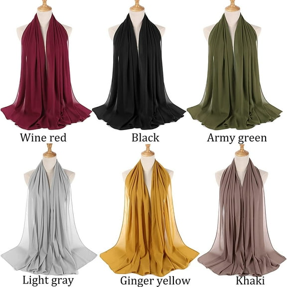 Wehilion 6pcs Soft Chiffon Scarf Shawl for All Season, Chiffon Hijab Scarves Headwrap for Women, Long Scarf Wrap for Evening Dresses