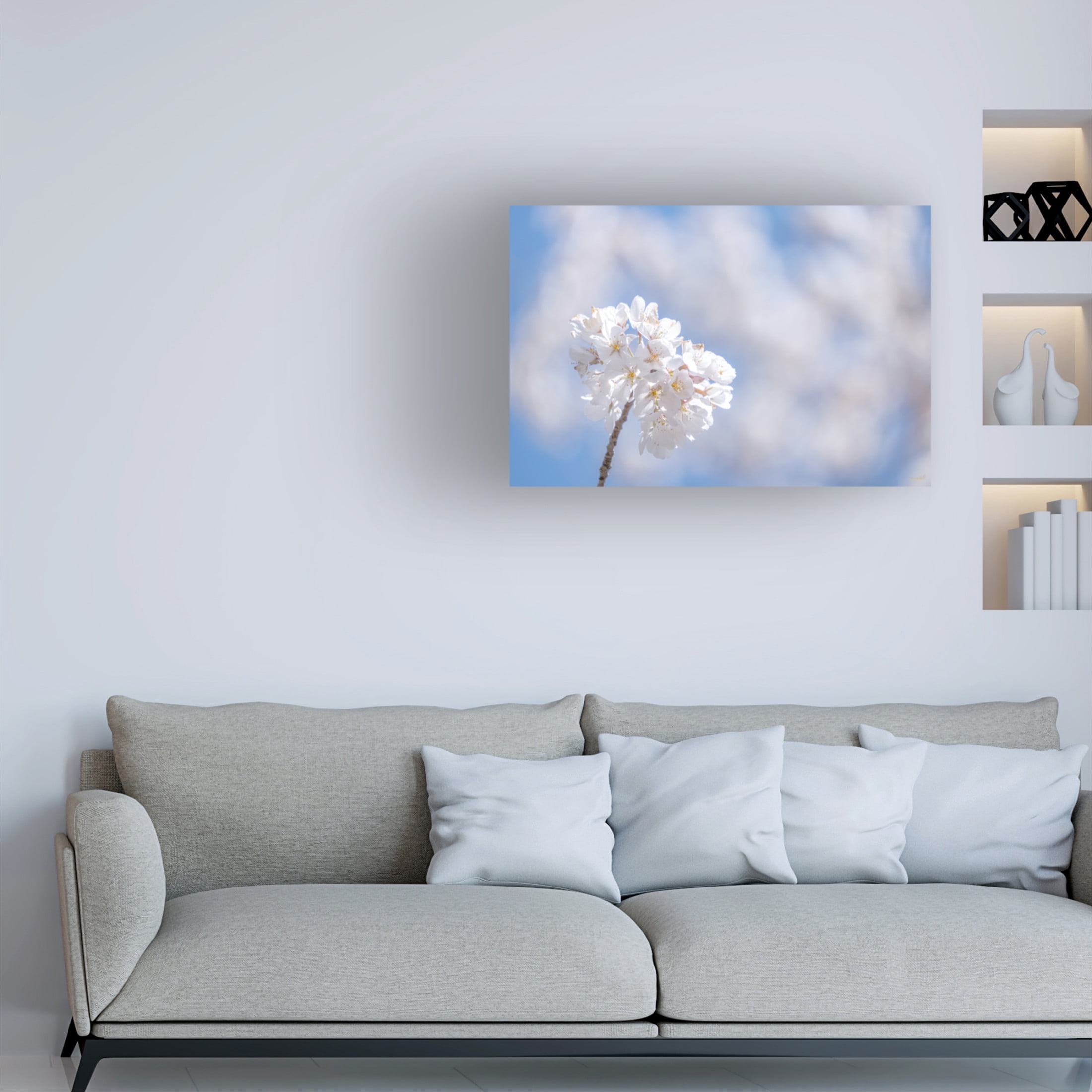 Canvas Wall Art - Life BeautifuLEE 'White Flowers Kissing Blue Sky 9' Wall Art for Living Room, Bedroom, or Office Décor by Trademark Fine Art - 19 x 12 Inches
