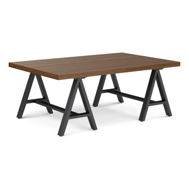 Pemberly Row Industrial 48 inch Wide Solid WALNUT Wood and Metal Coffee Table
