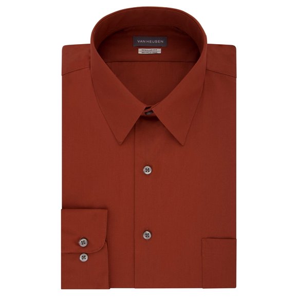 Van Heusen Men's Poplin Regular Fit Solid Point Collar Dress Shirt, Persimmon, 14.5" Neck 32"-33" Sleeve