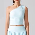 thumbnail image 2 of One Shoulder Tops for Women Sports Yoga Summer Sleeveless T Shirt Slim Fitted Casual Blouses with Built in Pads (S, Light Blue), 2 of 4
