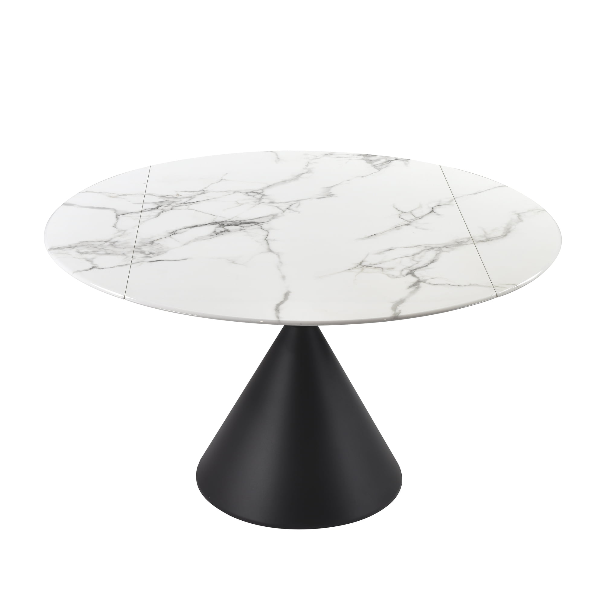 Abel Modern Extendable Round Dining Table with White Sintered Stone Table Top - Seats up to 4