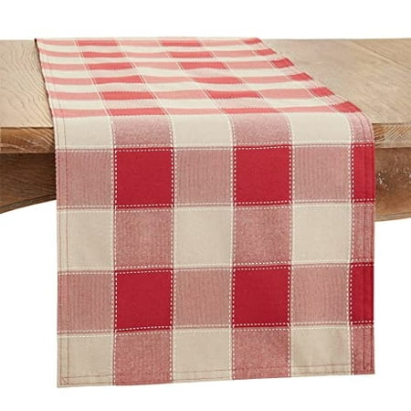 

Fennco Styles Stitched Plaid Table Runner 16 W X 90 L - Red Woven Table Cover for Home Dining Table Banquets Thanksgiving Christmas Holidays and Special Occasion