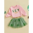 thumbnail image 5 of Toddler Baby Girl St.Patrick's Day Outfit Letter Embroidery Long Sleeve Sweatshirt Sequined Clover Mesh Tulle Skirt 2Pcs Clothes Set, 5 of 8