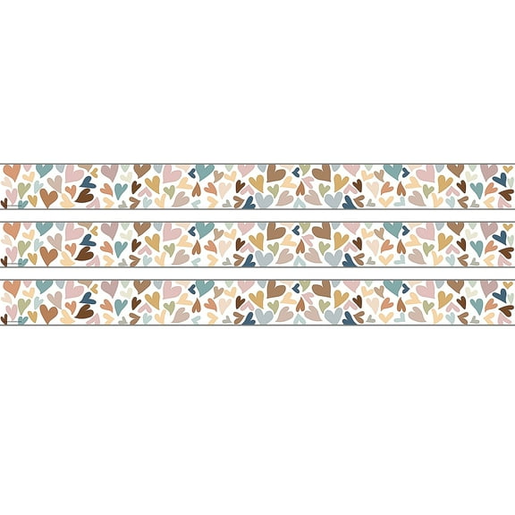 Teacher Created Resources Everyone Is Welcome Hearts Straight Rolled Border Trim, 50 Feet, 3 Rolls