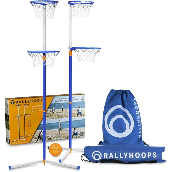 RallyHoops 7 FT - World’s First Sports Game to Mash Volleyball & Basketball - Setup in Seconds - Quick & Easy to Learn Full Court Volleyball & Basketball Game - Fun to Play - for All Ages