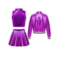 thumbnail image 2 of TSSOE Girls Metallic Dance Outfits Sparkly Hip Hop Jazz Dance Crop Top Bomber Jacket and Skater Skirts Set Purple 10, 2 of 5